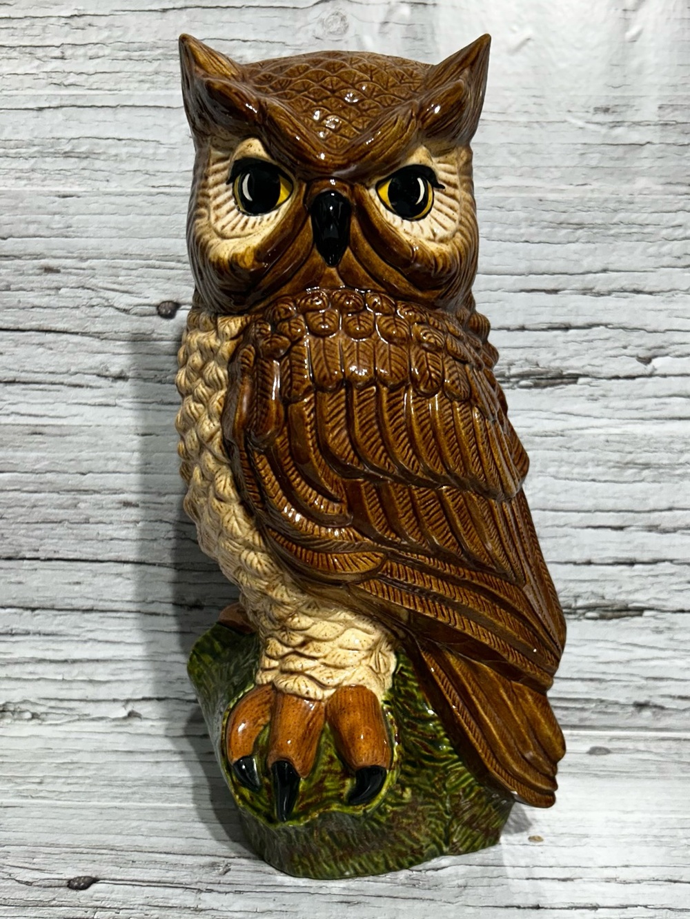 Vintage Ceramic Owl - Figurine  - Statue - Shiny Glaze - Hollow - 70’s - 80’s